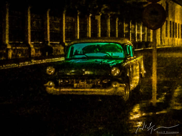 "Chevy" - An iconic old Chevy on a dark, rainy night in Old Havana.