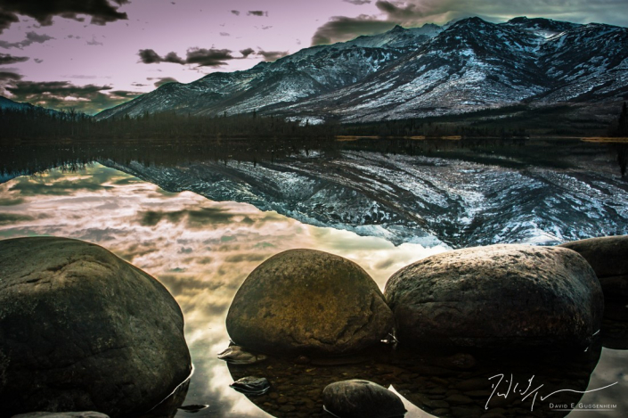 "Be Still" - Mountains and rocks reflect in the still waters of the early morning (near Denali National Park, Alaska).
